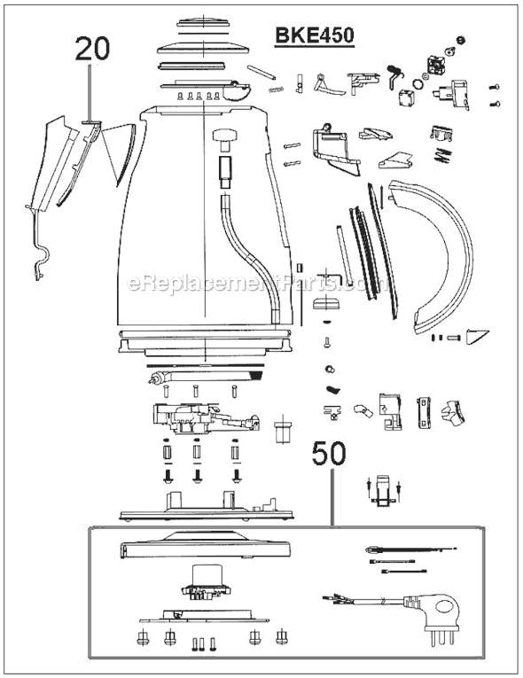 Page A Diagram and Parts List for BKE450XL  Breville Kettle