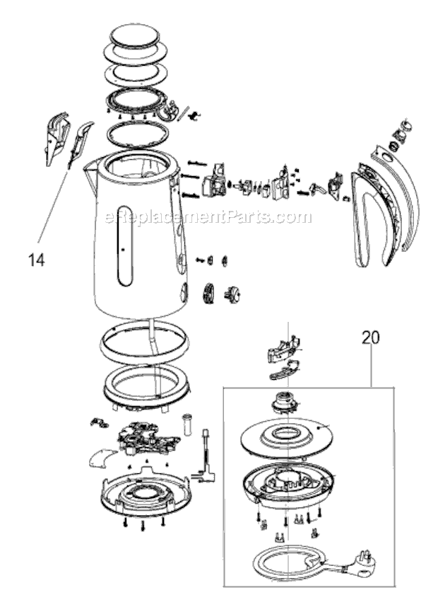 Page A Diagram and Parts List for BKE490XL  Breville Kettle