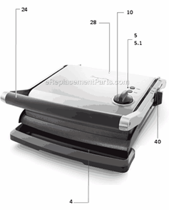 Page A Diagram and Parts List for BGR200XL  Breville Grill