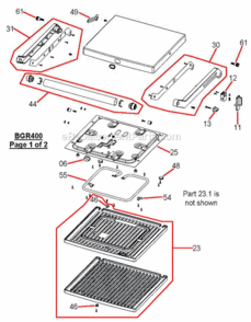 Page A Diagram and Parts List for BGR400XL  Breville Grill