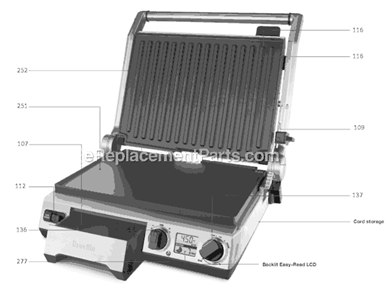 Page A Diagram and Parts List for BGR820XL  Breville Grill
