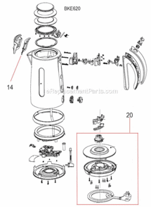 Page A Diagram and Parts List for BKE620XL  Breville Kettle