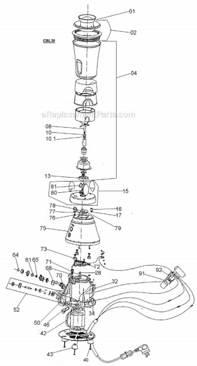 Page A Diagram and Parts List for CBL30XL  Breville Blender