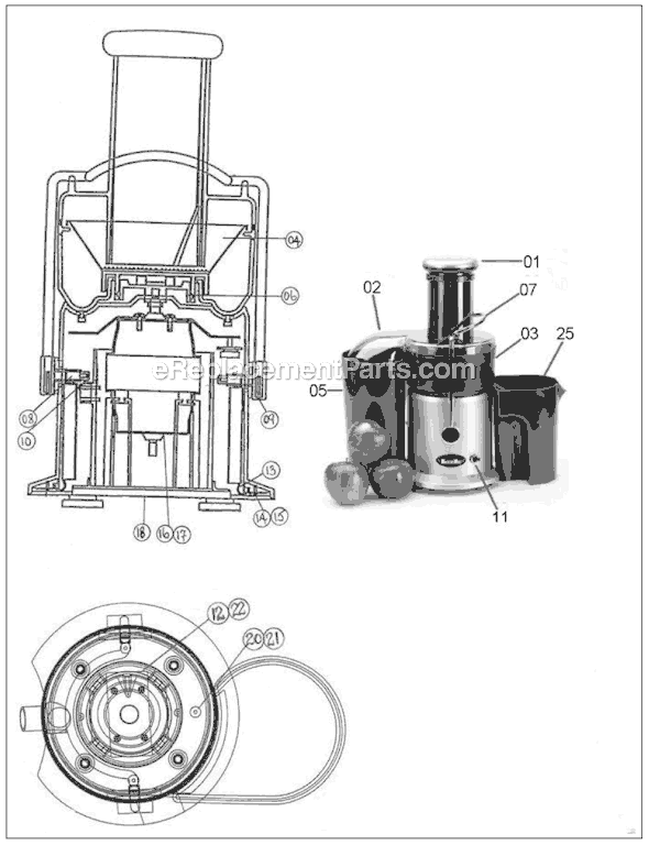 Page A Diagram and Parts List for JE900  Breville Juicer