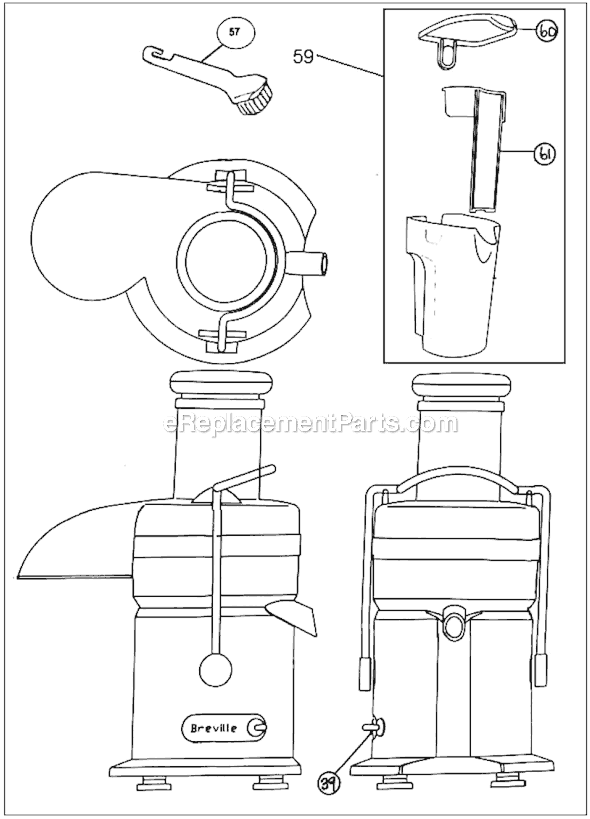 Page B Diagram and Parts List for JE98XL  Breville Juicer