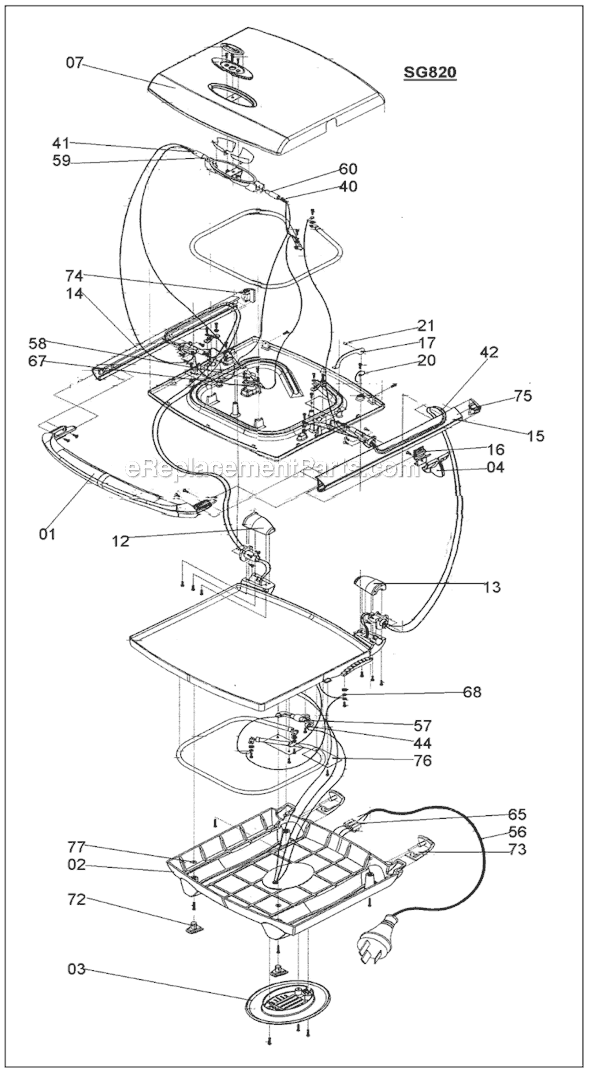 Page A Diagram and Parts List for SG820XL  Breville Grill