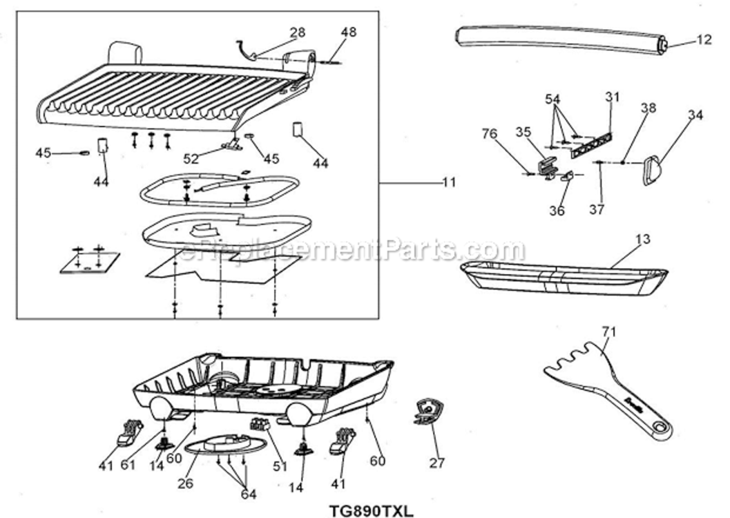 Page B Diagram and Parts List for TG890TXL  Breville Grill