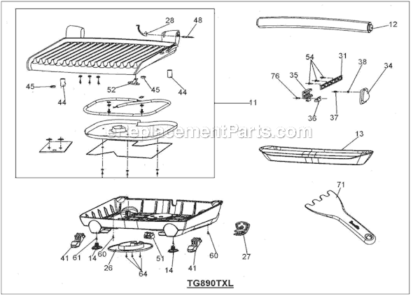 Page B Diagram and Parts List for TG890XL  Breville Grill