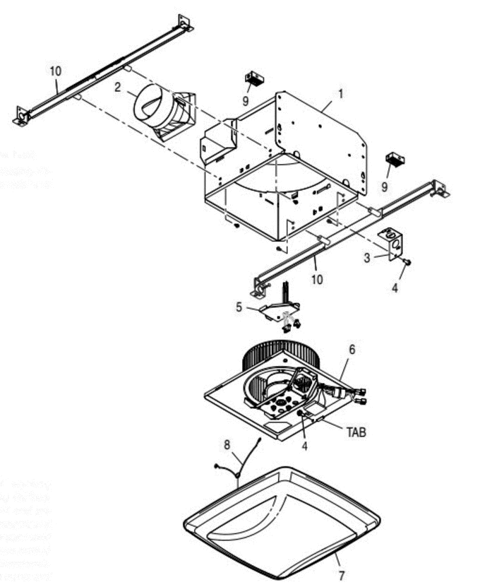 Part List Diagram and Parts List for QTREN080C2S  Broan Bath & Ventilation Fan