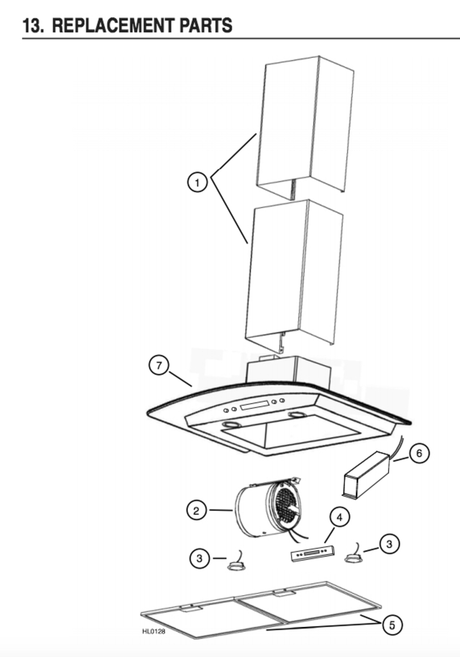 Part List Diagram and Parts List for VJ603302SS  Broan Range Hood