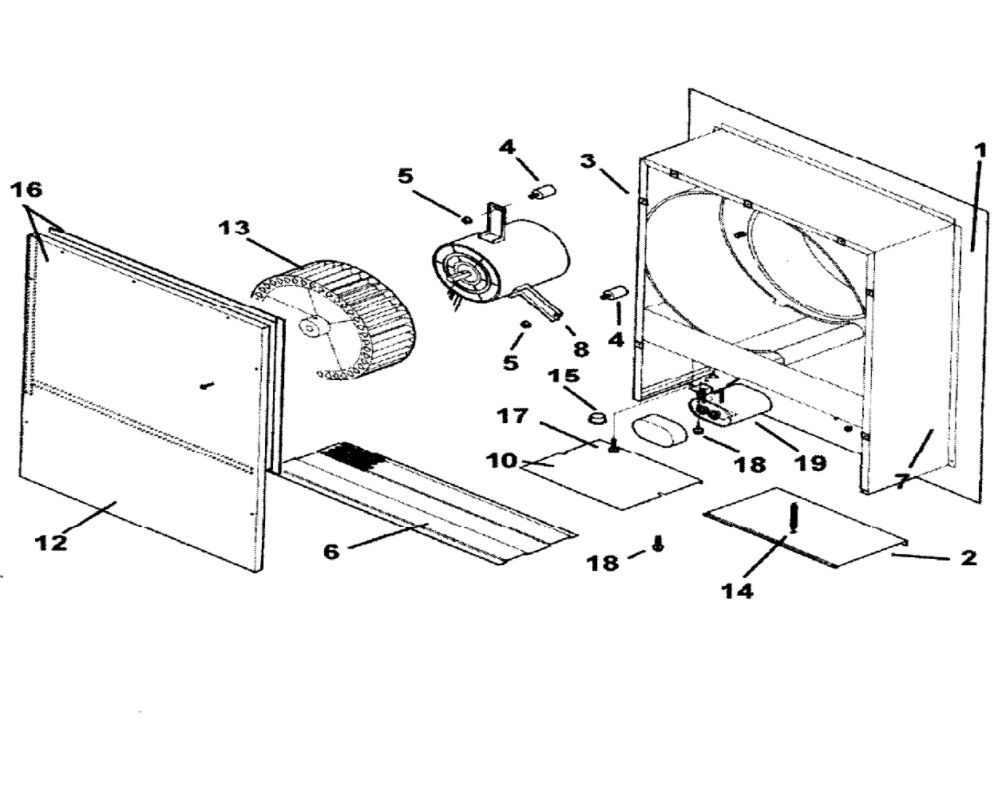Main Assembly Diagram and Parts List for EB9  Broan Bath & Ventilation Fan