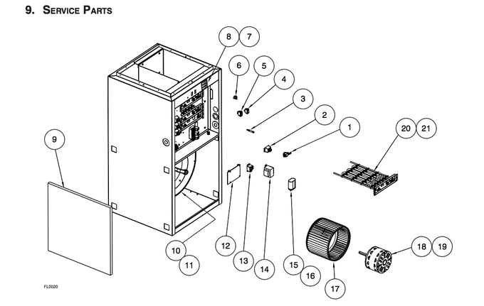 Part List Diagram and Parts List for 21D10  Broan Bath & Ventilation Fan