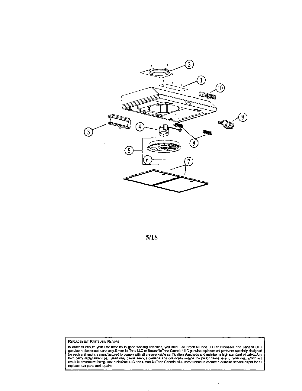 Range hood Diagram and Parts List for BKDB130WW  Broan Range Hood
