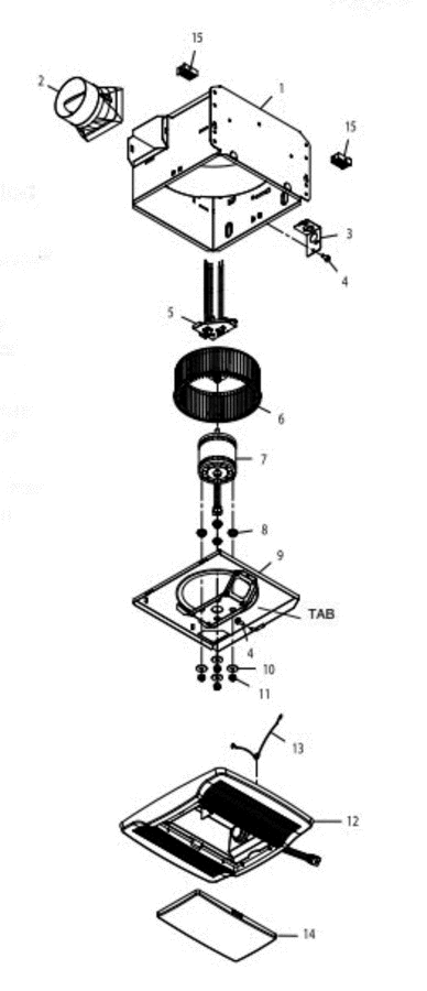 Part List Diagram and Parts List for QTRN090LC  Broan Bath & Ventilation Fan