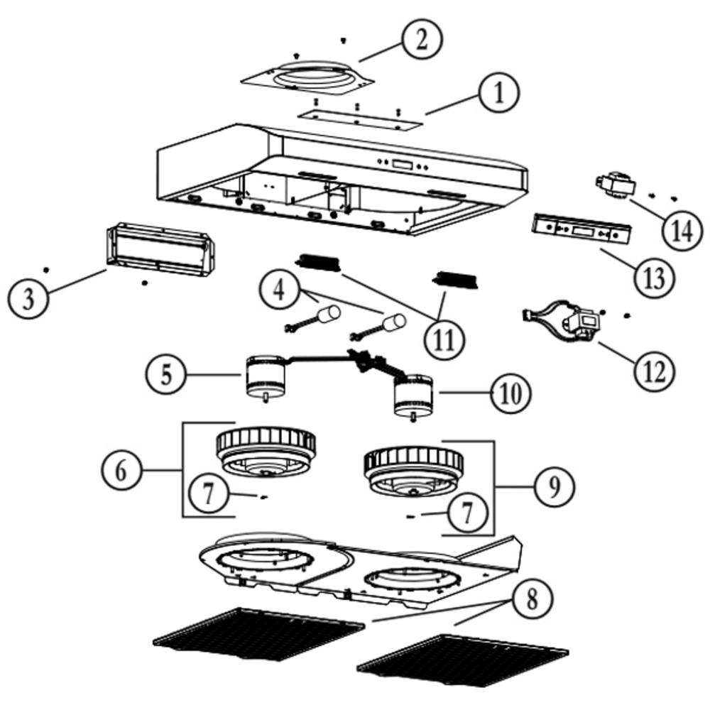 Part List Diagram and Parts List for CRDN130SS  Broan Range Hood