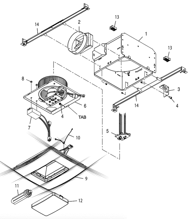 Part List Diagram and Parts List for QTXE090FLC  Broan Bath & Ventilation Fan