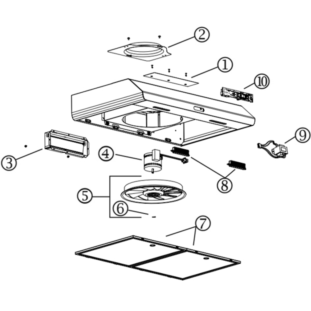 Part List Diagram and Parts List for BKDF130WW  Broan Range Hood