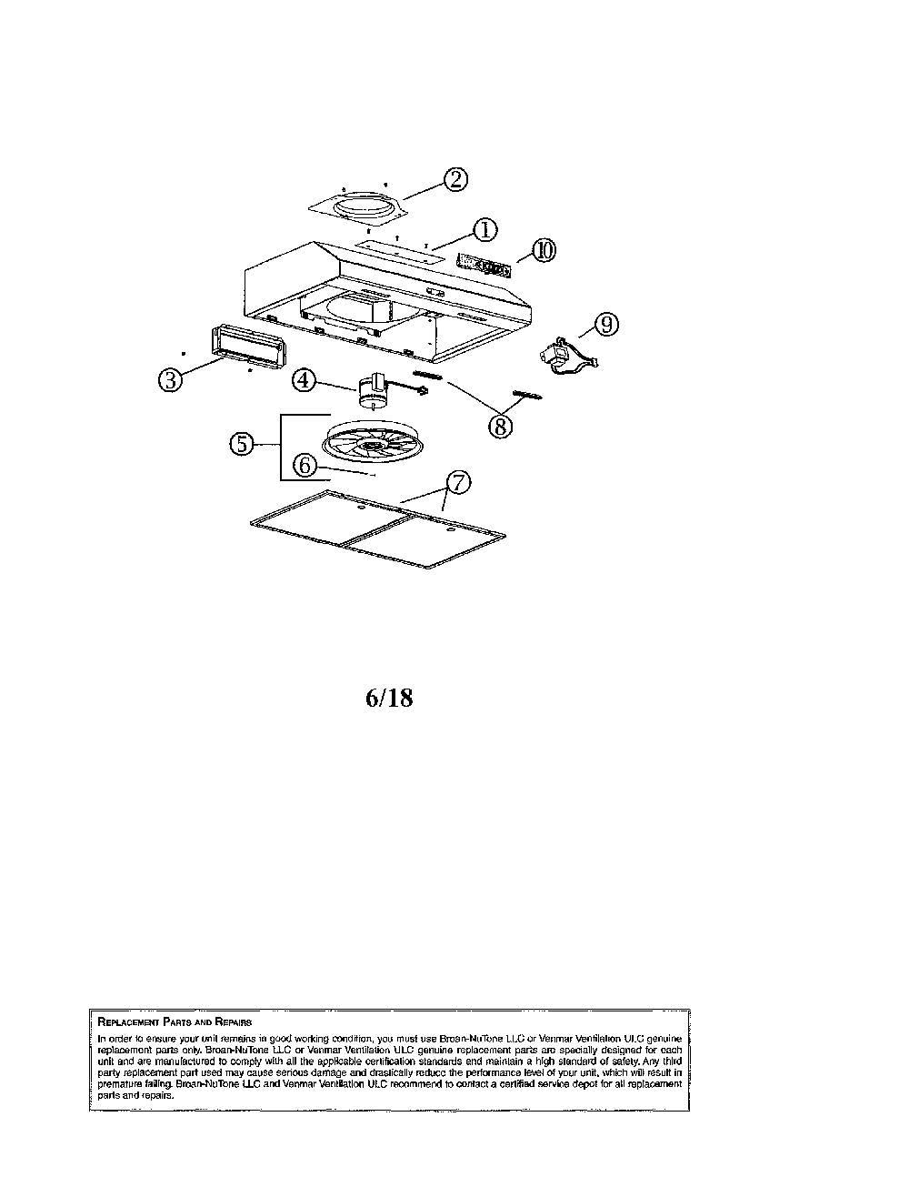 Range hood Diagram and Parts List for BCDF136BS  Broan Range Hood
