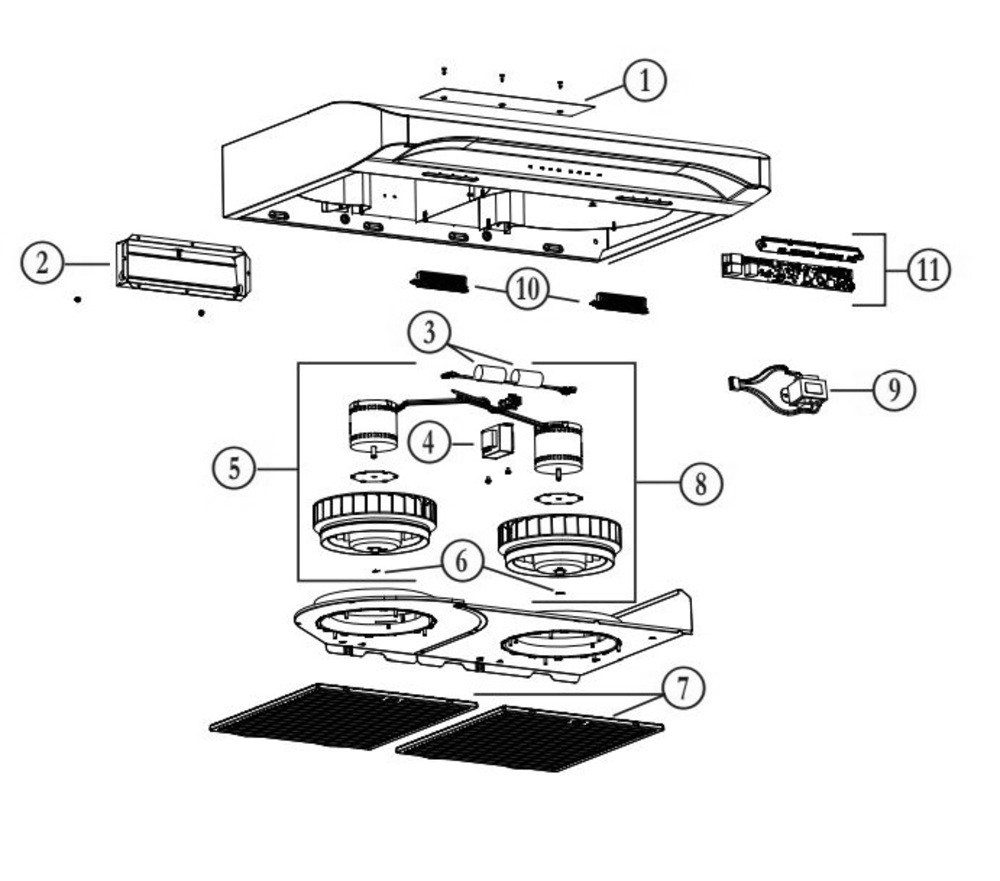 Part List Diagram and Parts List for NQLA130WH  Broan Range Hood