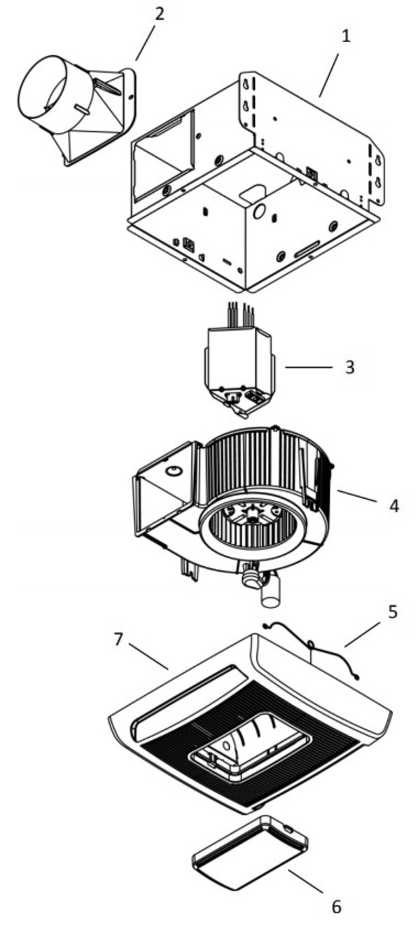 Part List Diagram and Parts List for AN70L  Broan Bath & Ventilation Fan