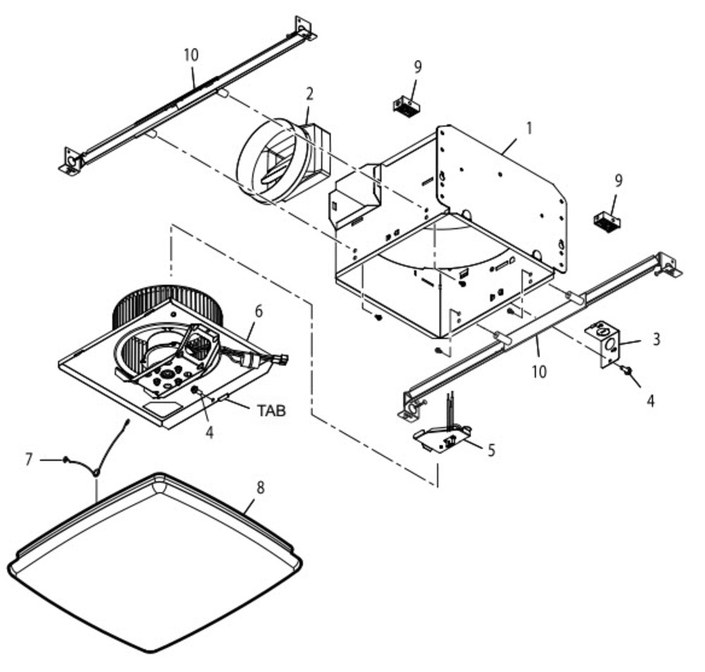 Part List Diagram and Parts List for FQTXE050C  Broan Bath & Ventilation Fan