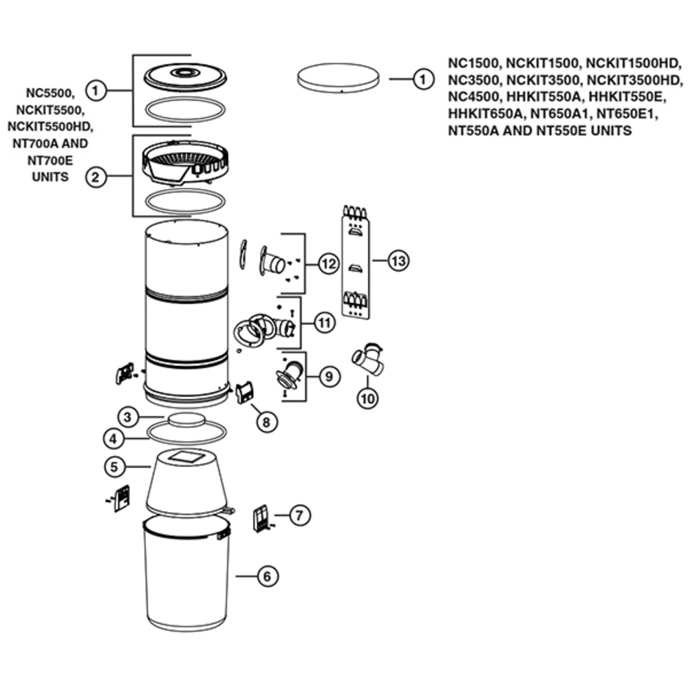 Part List Diagram and Parts List for NCKIT1500  Broan Central Vacuum