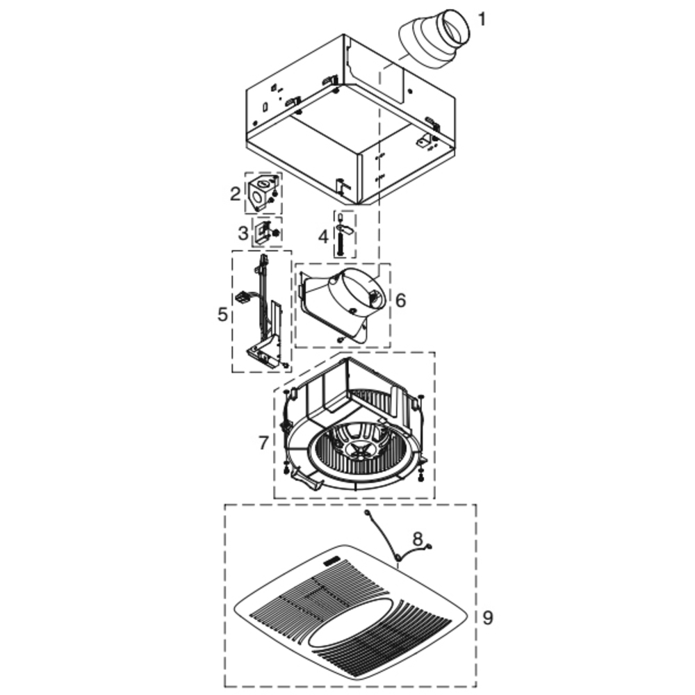 Part List Diagram and Parts List for EZ80NC  Broan Bath & Ventilation Fan