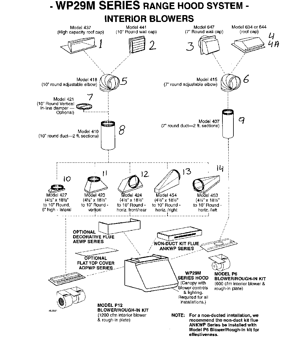 Interiors blowers Diagram and Parts List for WP29M  Broan Range Hood