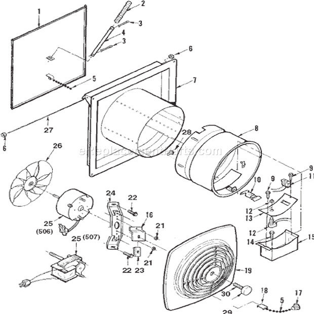 Page A Diagram and Parts List for 507  Broan Bath & Ventilation Fan