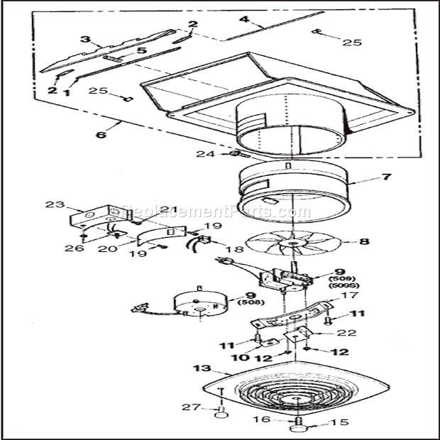 Page A Diagram and Parts List for 508  Broan Bath & Ventilation Fan