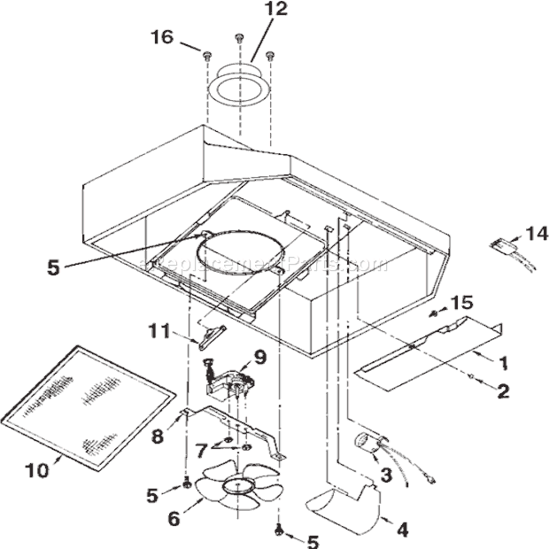 Page A Diagram and Parts List for 533001  Broan Range Hood