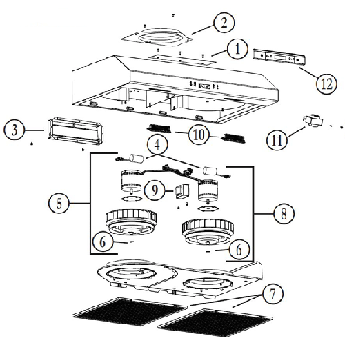 Diagram Diagram and Parts List for BCDJ142SS  Broan Range Hood