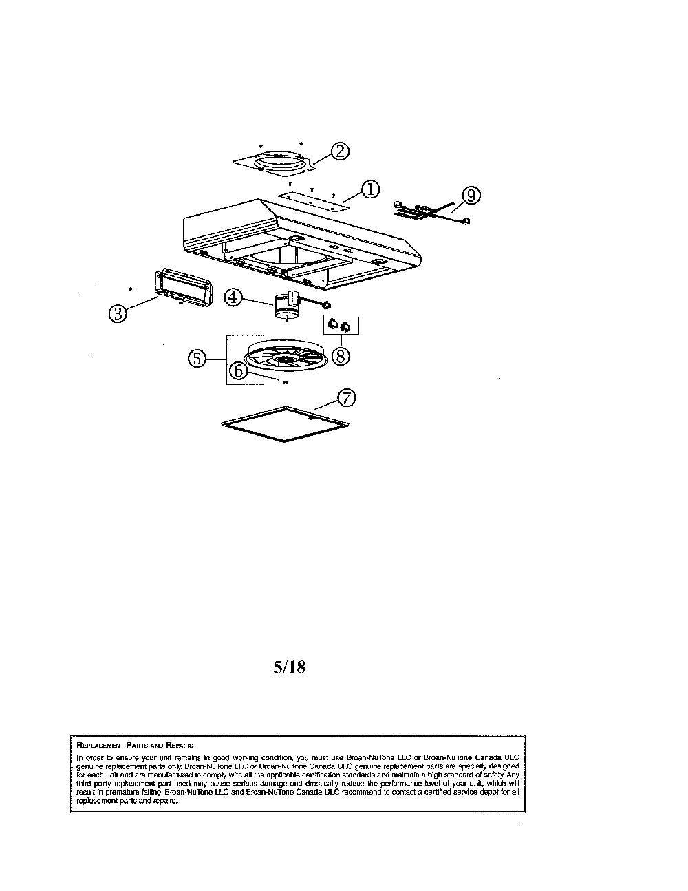 Range hood Diagram and Parts List for BKSA130SS  Broan Range Hood