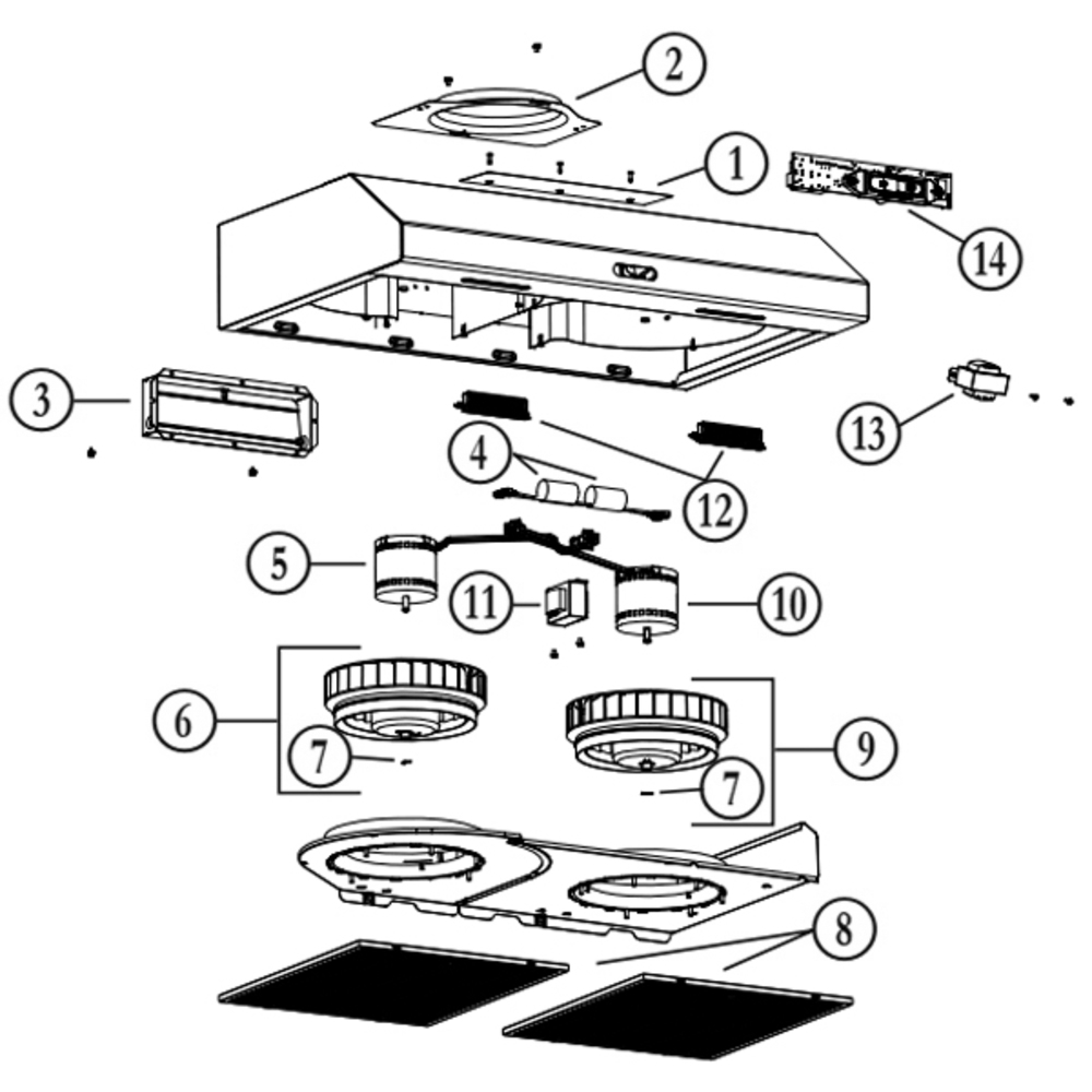 Part List Diagram and Parts List for BCDH130WW  Broan Range Hood