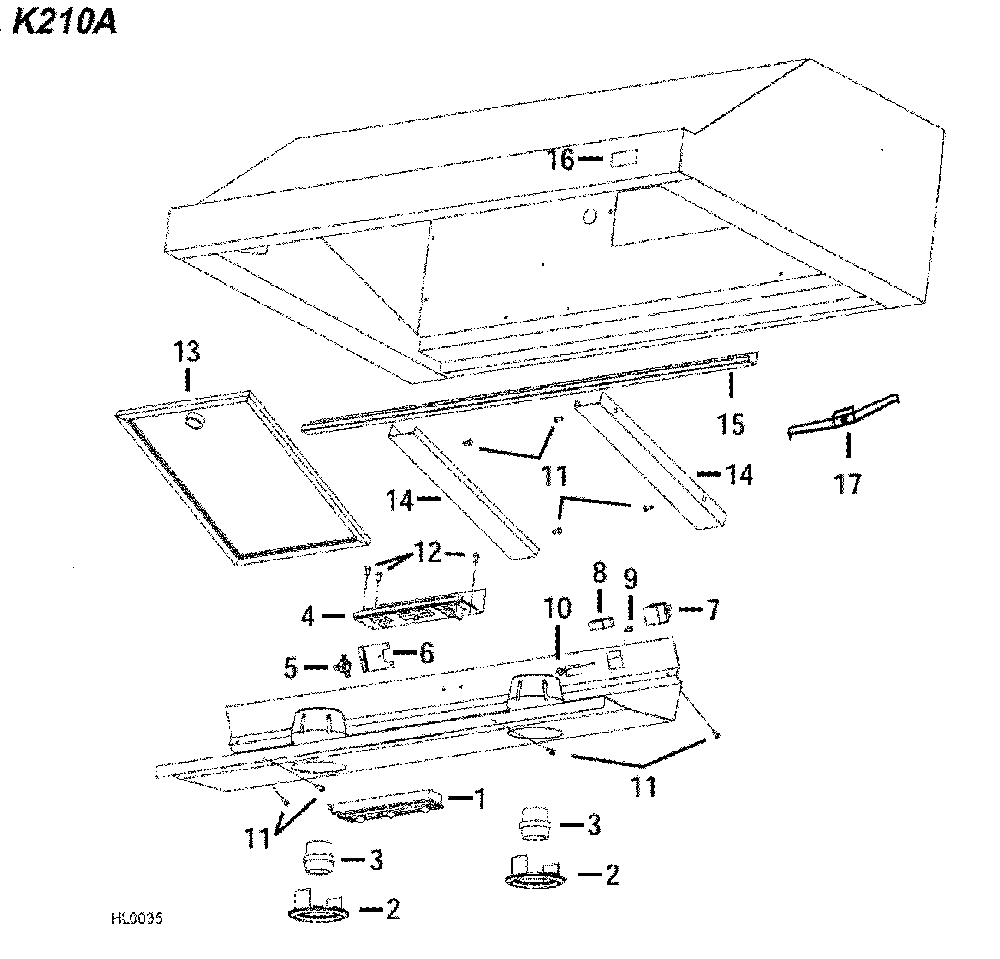 Range asy Diagram and Parts List for K210A48SS  Broan Range Hood