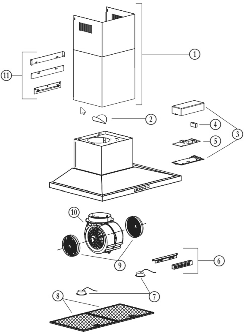 Part List Diagram and Parts List for BWS1304SS  Broan Range Hood