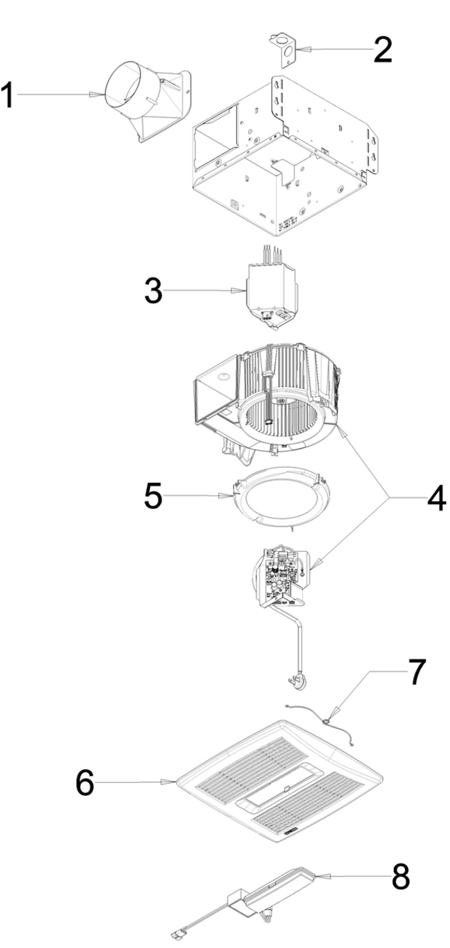 Part List Diagram and Parts List for AE50110DCL  Broan Bath & Ventilation Fan
