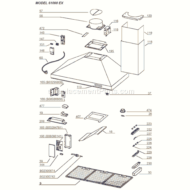 Page A Diagram and Parts List for 614804EX  Broan Range Hood