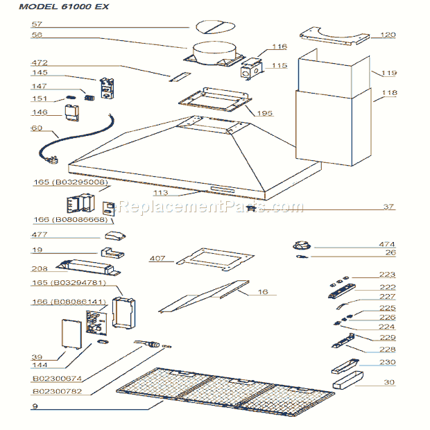 Page A Diagram and Parts List for 619004EX  Broan Range Hood