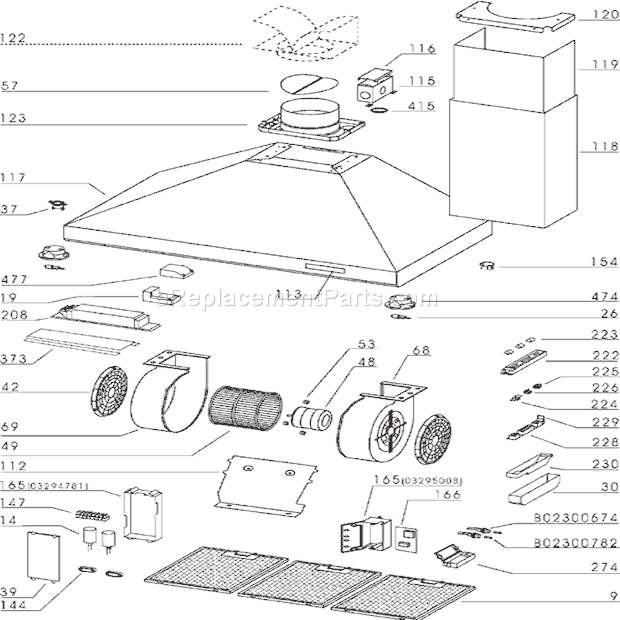 Page A Diagram and Parts List for 619004  Broan Range Hood