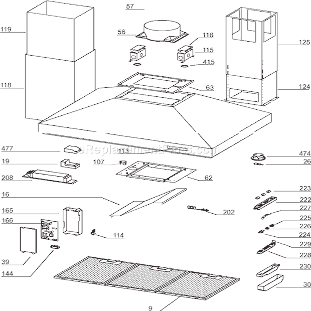 Page A Diagram and Parts List for 637004EX  Broan Range Hood