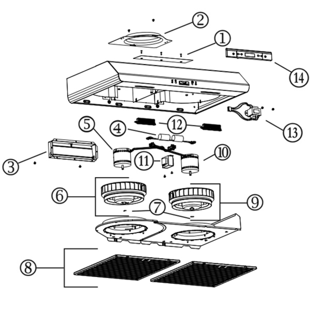 Part List Diagram and Parts List for BKDN130SS  Broan Range Hood