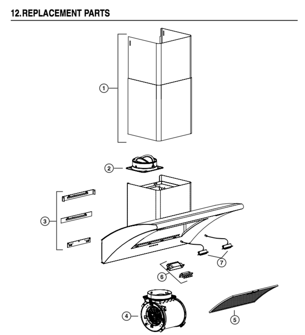 Part List Diagram and Parts List for VJ70430SS  Broan Range Hood