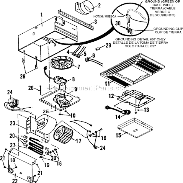 Page A Diagram and Parts List for 657  Broan Bath & Ventilation Fan