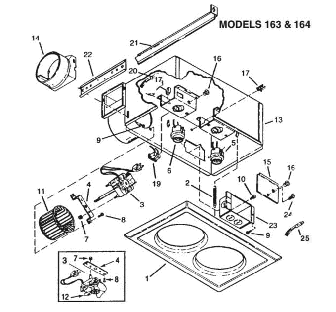 Part List Diagram and Parts List for 164N  Broan Bath & Ventilation Fan