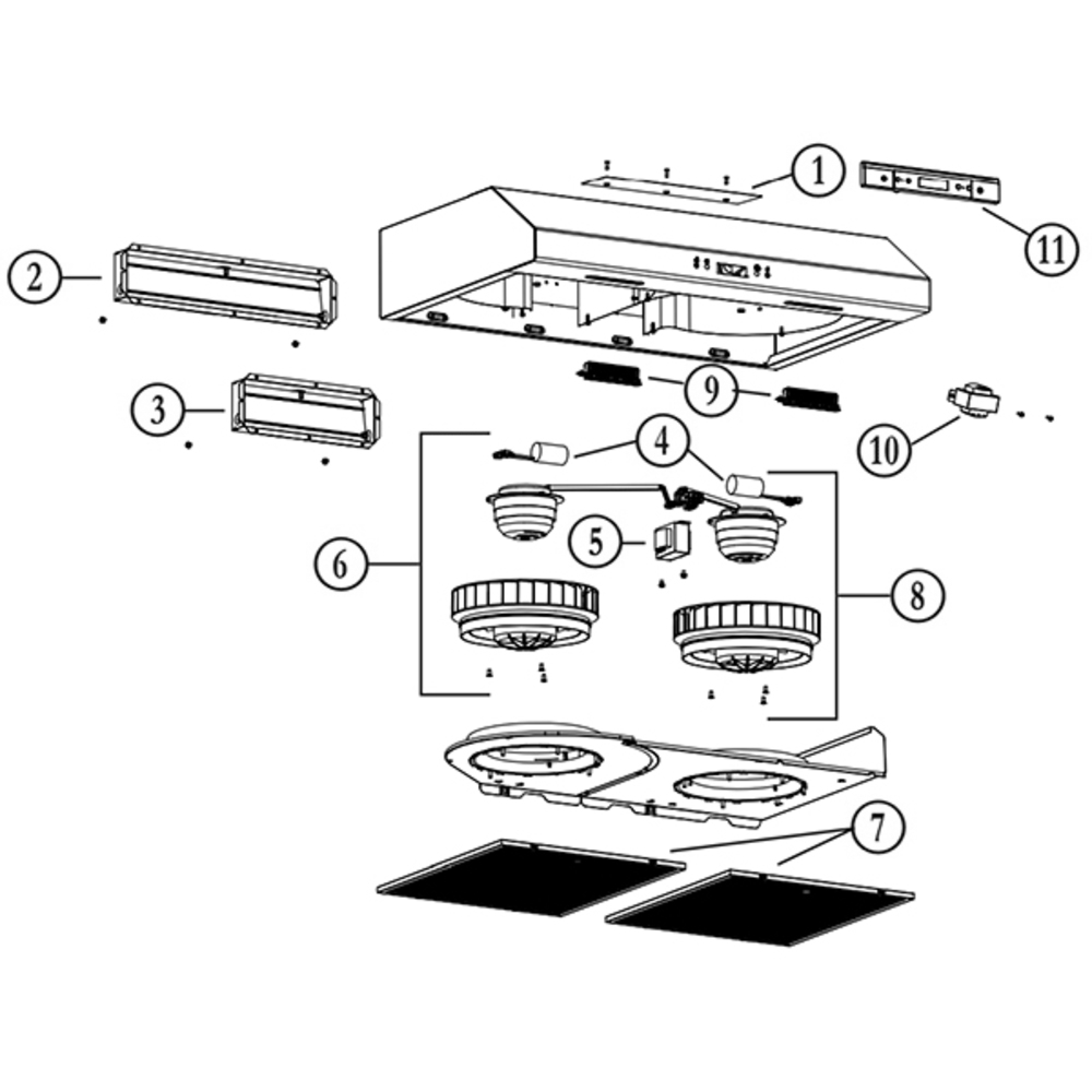 Part List Diagram and Parts List for BCLB130WH  Broan Range Hood