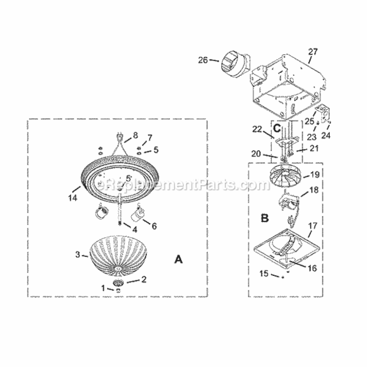 Page A Diagram and Parts List for 741WH  Broan Bath & Ventilation Fan