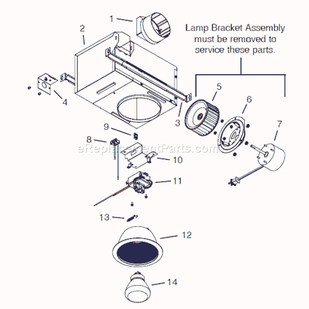 Page A Diagram and Parts List for 744FL  Broan Bath & Ventilation Fan