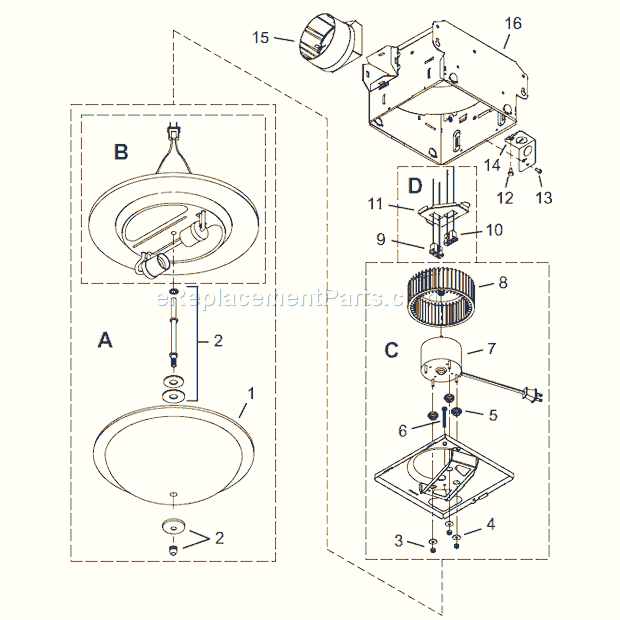 Page A Diagram and Parts List for 756  Broan Bath & Ventilation Fan