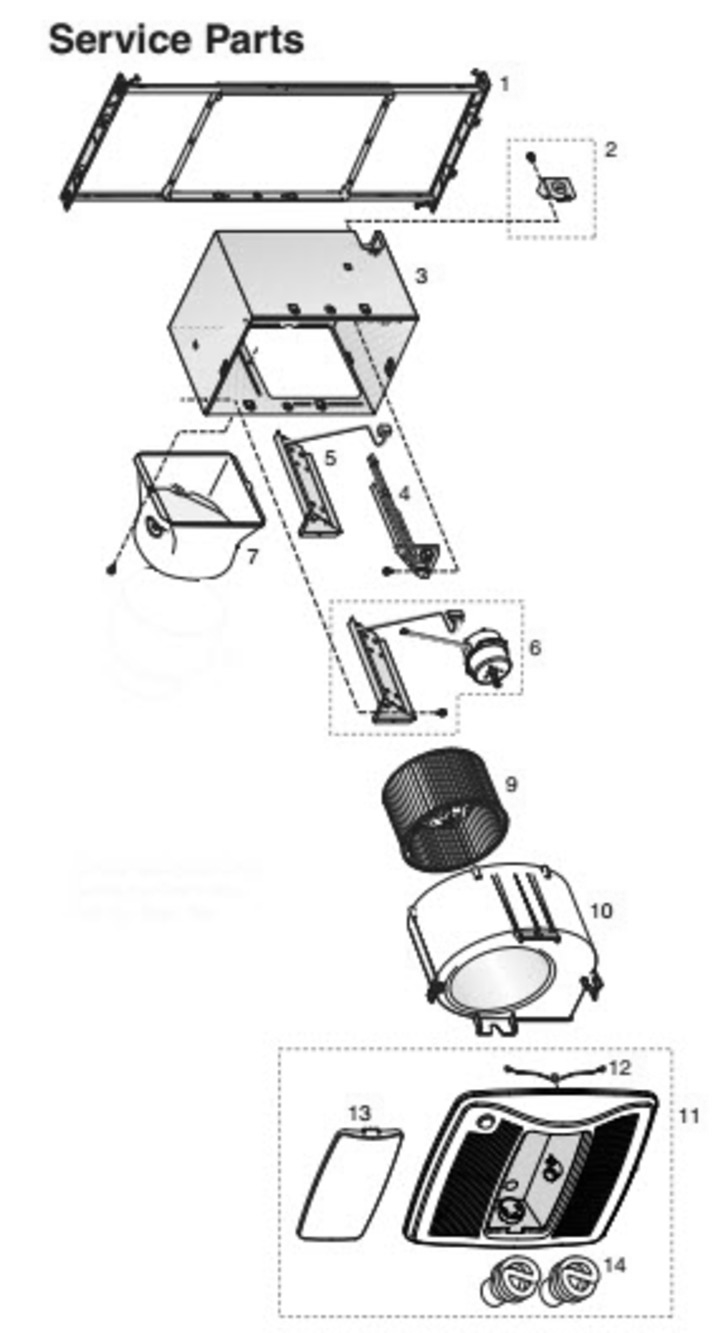 Part List Diagram and Parts List for ZN110MLC  Broan Bath & Ventilation Fan